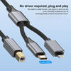 2 in 1 Type-C and 8 Pin to USB-B MIDI Instruments Printer Cable, Length: 1m, Length:1m(Black)