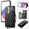 For Samsung Galaxy A53 5G Rhombic Dual Buckle Card Slots Phone Case with Lanyard(Black)