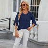 Summer Women Loose Chiffon Blouse Tops Round Neck 5 Points Sleeve Short Sleeve, Size: XL(Navy)