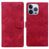 For iPhone 13 Pro Lace Floral Embossed Magnetic Buckle Leather Phone Case(Red)