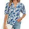 Women V-neck Loose Short-sleeved Printed T-shirt Top, Size: L(Blue Cashew)