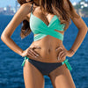 Ladies Cross Patchwork Swimwear Backless Split Bikini, Size:S(Green and black pants)