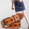 ZK--049 Double-stitched Hollow Pin Buckle Belt, Length: 105cm(Red Brown)