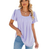 Spring and Summer Square Neck Pleated Short Sleeve Ladies Loose T-Shirt Top, Size: S(Purple)