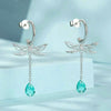 S925 Sterling Silver Platinum Plated Zircon Dragonfly Tassel Stud Earrings(SCE1699)