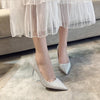 Women Shoes Shallow Glitter Frosted Stiletto, Size:34(Silver)