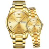 1pair OLEVS 5563 Couple Luminous Waterproof Quartz Watch(Gold)