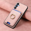 For Samsung Galaxy F15 / M15 Retro Cross Leather Ring Vertical Insert Card Bag MagSafe Phone Case(Pink)