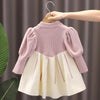 Girls Sweater Dress Bubble Sleeve Knitted Princess Dress 130cm(Wine Red)