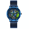 SANDA 1070 3D Oval Hollow Out Wheel Non-rotatable Dial Quartz Watch for Men, Style:Mesh Belt(Blue Green)