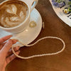 Women Pearl Necklace Niche Temperament Retro Stacking Locks Bone Chain Simple Necklace(White)