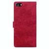 For iPhone 6 / 7 / SE 2022 Lace Floral Embossed Magnetic Buckle Leather Phone Case(Red)