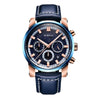 Ochstin 5111B Multifunctional Business Waterproof Luminous Leather Strap Quartz Watch(Rose Gold+Blue)
