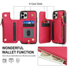 For iPhone 11 Pro Double Flap Zipper RFID Leather Phone Case with Short Lanyard(Red)
