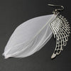 Metal Wing Earrings Bohemian Handmade Vintage Feather Long Drop Earrings(White)