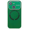 For iPhone 14 Large Window Acrylic Glass Lens MagSafe Silicone Phone Case(Dark Green)