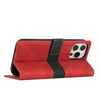 For iPhone 14 Pro Grid Stitching Leather Phone Case with Lanyard(Red)