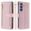 For Samsung Galaxy S25+ 5G Sheep Texture Cross-body Zipper Wallet Leather Phone Case(Pink)