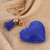 Heart Keychain Leather Tassel Gold Key Holder Metal Crystal Key Chain Keyring Charm Bag Auto Pendant Gift(dark blue)