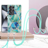 For Samsung Galaxy S25 Ultra 5G Electroplating IMD Splicing Dual-side Marble TPU Phone Case with Lanyard(Green)