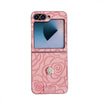 For Samsung Galaxy Z Flip5 5G 3D Camellia Plaid Fabric DIY PC Phone Case(Pink)
