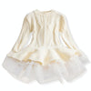 Winter Girls Knit Long Sleeve Sweater Organza Dress Evening Dress, Size:140cm(White  )