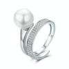 S925 Sterling Silver Elegant Ladies Ring Platinum Plated Diamond Pearl Ring