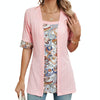 Spring Summer Printed Fake Two-Piece Square Neck Mid-Sleeve Top T-Shirt, Size: XXL(Pink)
