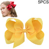 5 PCS 6 Inch Colorful Kids Girls Big Solid Ribbon Hair Bow Clips(40)
