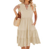 Butterfly Sleeve Layered Hem Dress V-Neck Loose Waist-Cinching Patchwork Dress, Size: XL(Apricot)