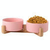 Pink Ceramic Cat & Small Dog Bowls with Bamboo Stand, 15.5cm, 850ml