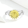 Golden Sunflower Ring Platinum Plated S925 Sterling Silver Girls Silver Ring