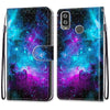 For Alcatel 1L (2021) Coloured Drawing Cross Texture Horizontal Flip PU Leather Case with Holder & Card Slots & Wallet & Lanyard(Purple Green Starry Sky)