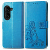 For ASUS Zenfone 10 Four-leaf Clasp Embossed Buckle Leather Phone Case(Blue)