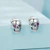 S925 Sterling Silver Oxidized Dark Style Skull Earrings Halloween Earrings(SCE1771)