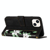 For iPhone 15 Floral Pattern Leather Phone Case with Lanyard(Black)