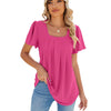 Spring and Summer Square Neck Pleated Short Sleeve Ladies Loose T-Shirt Top, Size: XL(Rose Pink)