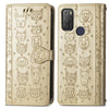 For Alcatel 1S 2021 Lovely Cat and Dog Embossing Pattern Horizontal Flip Leather Case , with Holder & Card Slots & Wallet & Cartoon Clasp & Lanyard(Gold)