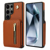 For Samsung Galaxy S25 Ultra 5G YM006 Skin Feel Zipper Card Bag Phone Case with Dual Lanyard(Brown)