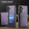 For Samsung Galaxy S25+ 5G JEEHOOD J06 British Style RFID MagSafe Card Bag PU Phone Case(Purple)