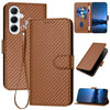 For Samsung Galaxy A26 5G YX0070 Carbon Fiber Buckle Leather Phone Case with Lanyard(Coffee)