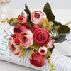 2 Bundle Retro Tea Roses Bride Bouquet Artificial Flowers(Red)