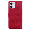 For iPhone 11 Lace Floral Embossed Magnetic Buckle Leather Phone Case(Red)