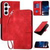 For Samsung Galaxy A26 5G Grid Butterfly Embossed Pattern Leather Phone Case with Lanyard(Red)