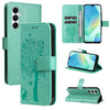 For Samsung Galaxy A26 5G Global Tree & Cat Embossed Pattern Flip Leather Phone Case(Green)