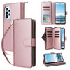 For Samsung Galaxy A23 5G Nine-card Slots Zipper Wallet Bag Leather Phone Case(Rose Gold)