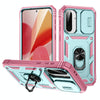For Samsung Galaxy A56 5G Sliding Camshield TPU + PC Phone Case with Holder(Green+Pink)