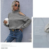 Ladies Loose Off Shoulder Ripped Long-Sleeved Turtleneck Autumn Knitted Sweater, Size:M(Dark Grey)