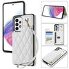 For Samsung Galaxy A53 5G Rhombic Dual Buckle Card Slots Phone Case with Lanyard(White)