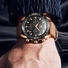 OLEVS 9957 Men Luminous Waterproof Leather Strap Quartz Watch(Black + Rose Gold)